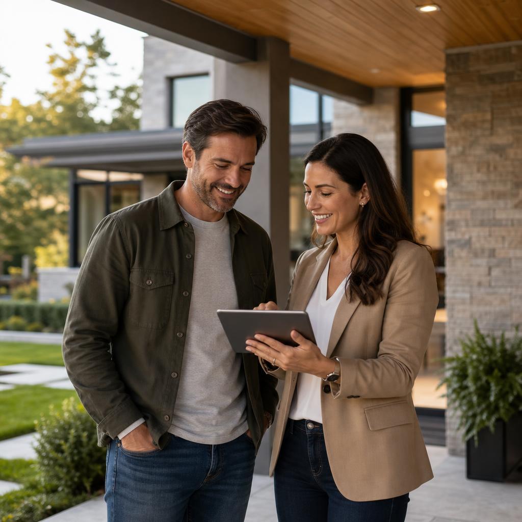 Homeowner and trusted home advisor reviewing home options together on a tablet